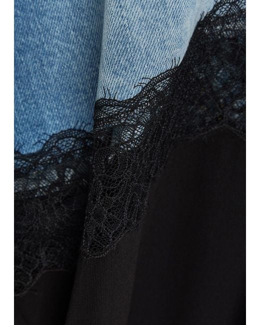 Nensi Dojaka Blue Panelled Lace-Trim Wide-Leg Jeans