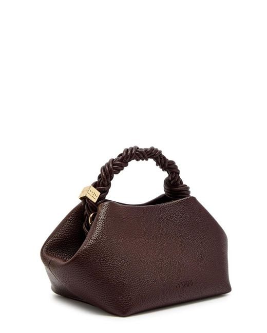 Ganni Brown Bou Small Grained Leather Top Handle Bag