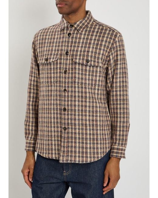 vowels Brown Checked Wool And Mohair-Blend Overshirt for men