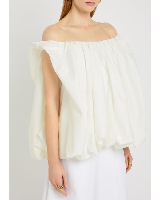 Jacquemus White Le Top Lavande Draped Cotton-Blend Poplin Top