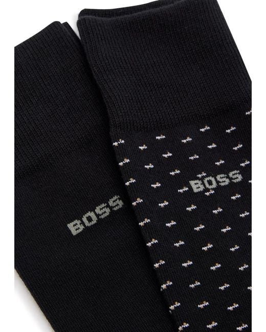 Boss Black Patterned Cotton-Blend Socks for men