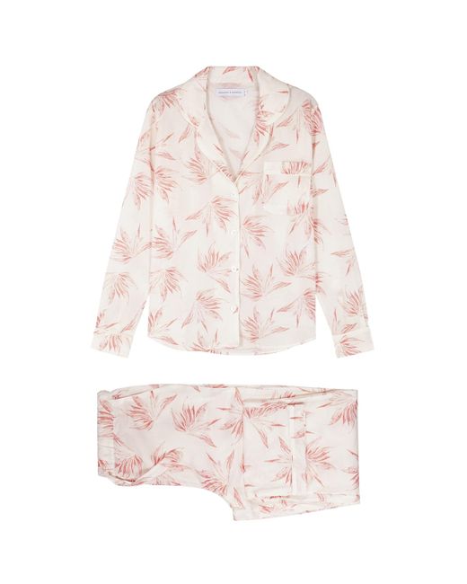 Desmond & Dempsey Pink Deia Printed Cotton Pyjama Set
