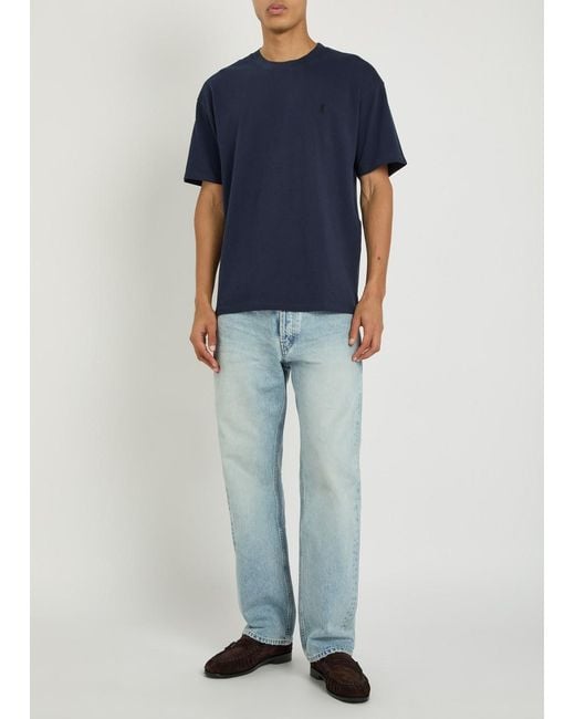 Saint Laurent Blue Logo-Embroidered Piqué Cotton-Blend T-Shirt for men
