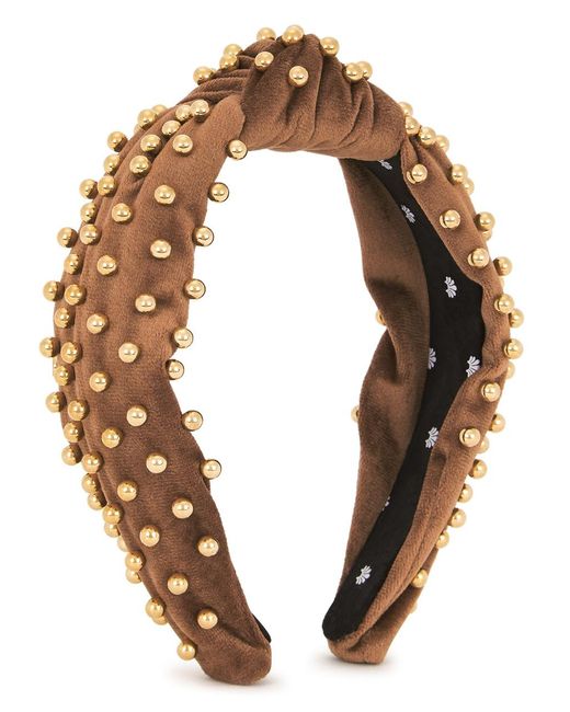 Lele Sadoughi Natural Bead-Embellished Velvet Headband