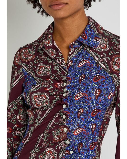 Rabanne Purple Patterned Jersey Midi Shirt Dress