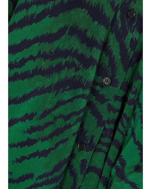 Victoria Beckham Green Tiger-print Silk Shirt