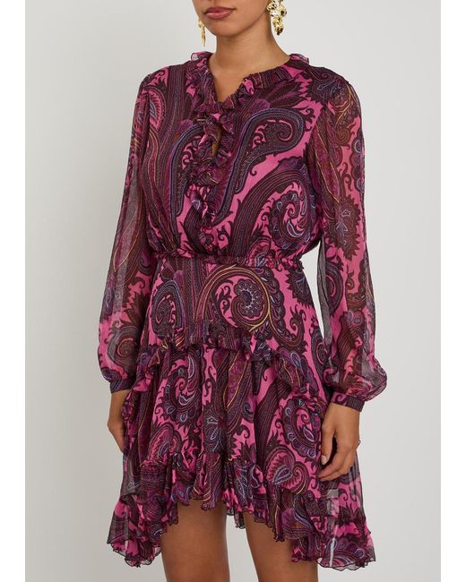 Etro Purple Paisley-Print Silk-Chiffon Mini Dress