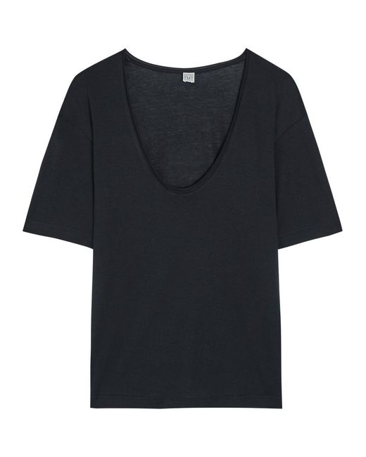 Totême Black Scoop-Neck Cotton And Silk-Blend T-Shirt