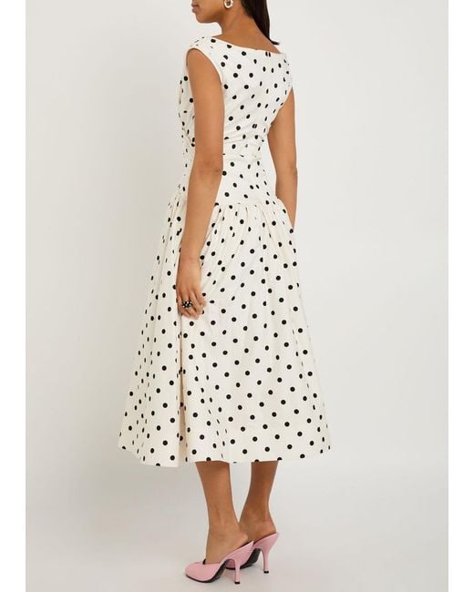 Self-Portrait White Polka Dot Cotton-Poplin Midi Dress