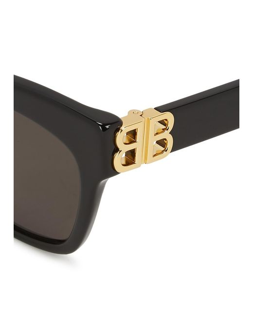 Balenciaga Black Cat-Eye Sunglasses, Designer-Engraved Charcoal Lenses, -Tone B Designer Plaque