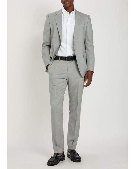 Boss Gray Houndstooth Stretch-Wool Suit for men