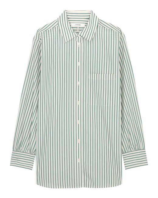 FRAME Green Oversized Striped Cotton Poplin Shirt