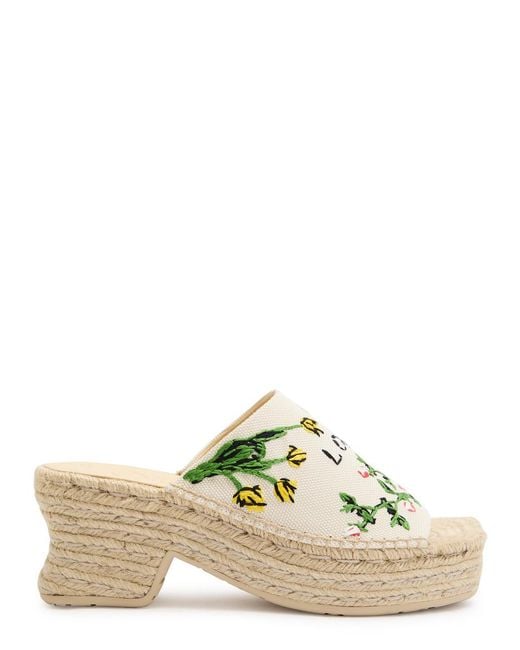 Loewe Natural Petal 80 Espadrille Embroidered Canvas Slides