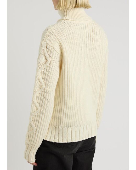 Moncler Natural Dolcevita Cable-Knit Wool Jumper