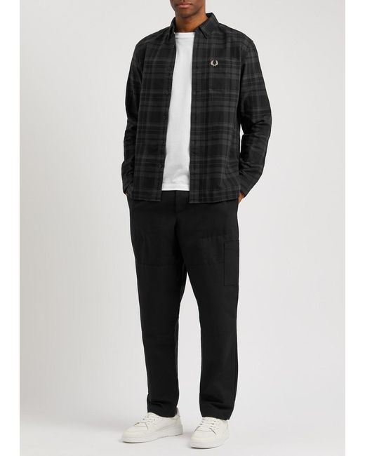 Fred Perry Black Checked Logo-embroidered Cotton Shirt for men