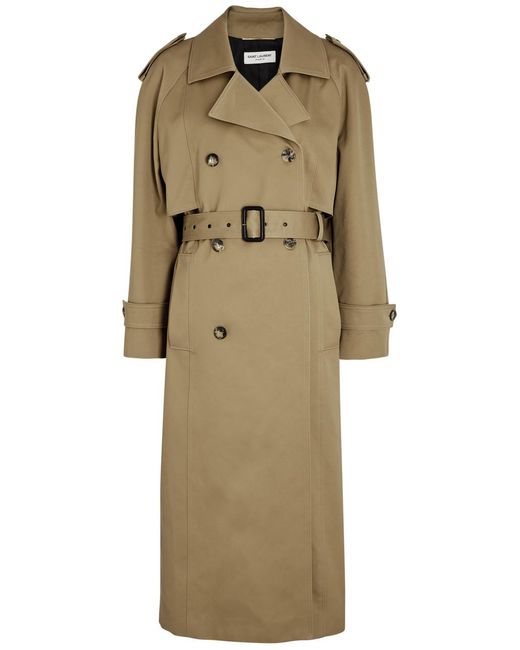 Saint Laurent Natural Double-breasted Cotton Trench Coat