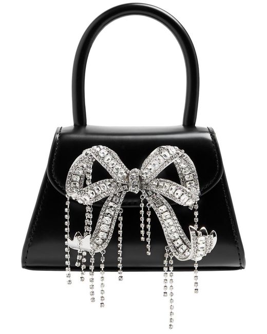 Self-Portrait Black Micro Bow-embellished Leather Top Handle Bag