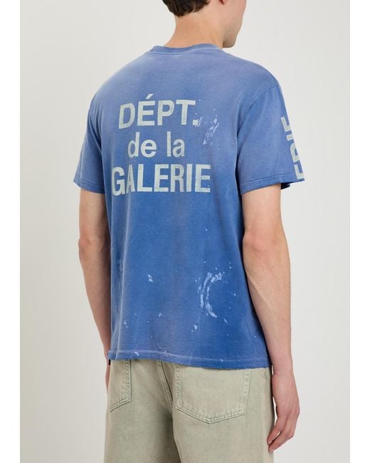GALLERY DEPT. Blue Painted French Collector Distressed Cotton T-Shirt for men