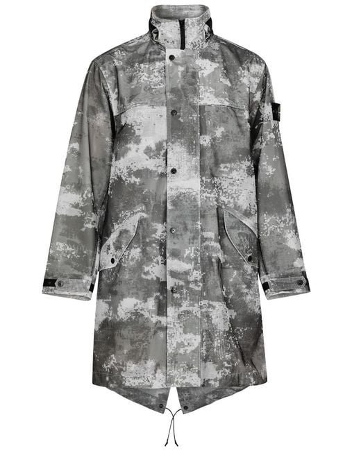 Stone Island Gray Camouflage-Print Mesh And Shell Parka for men