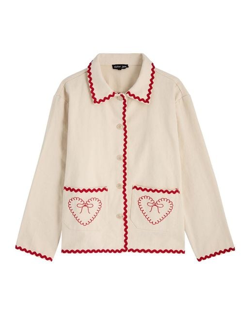 Sister Jane Natural Posy Heart-Embroidered Denim Jacket