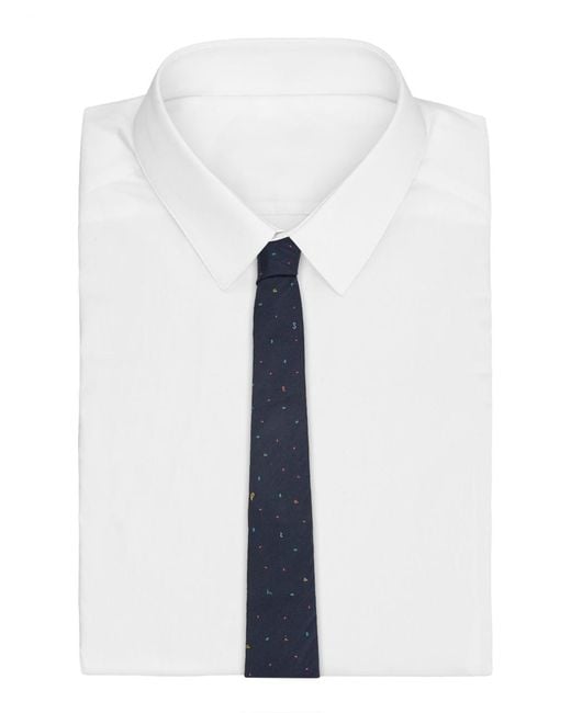 Paul Smith Blue Embroidered Silk Tie for men