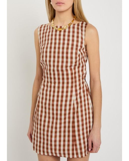 Faithfull The Brand White Sofia Checked Linen Mini Dress
