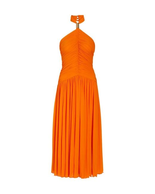 Ronny Kobo Orange Wrenley Ruched Tissue Jersey Midi Dress