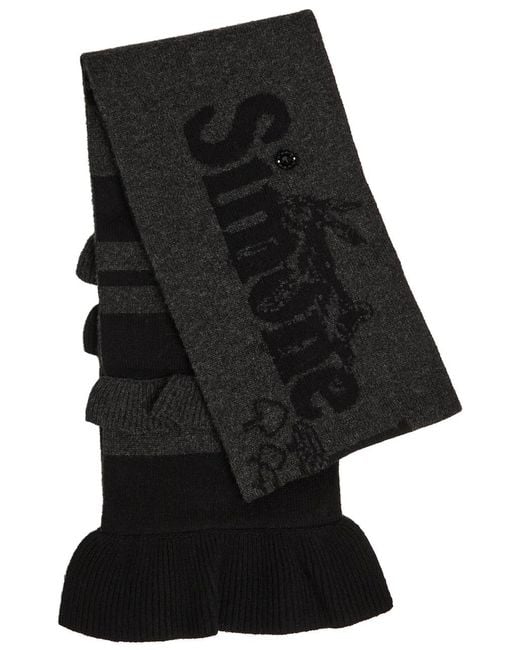 Simone Rocha Black Striped Ruffle-Trimmed Wool-Blend Scarf