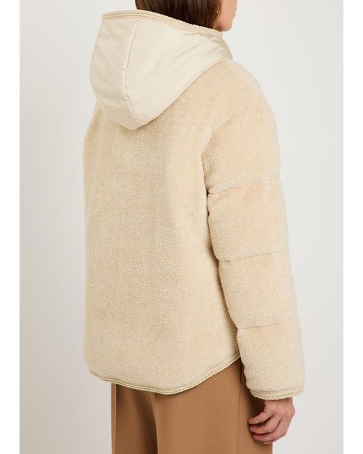 Moncler Natural Ciboulette Braided-Trim Padded Fleece Parka Coat