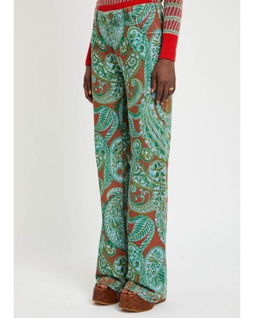 Etro Green Printed Flared-Leg Jeans