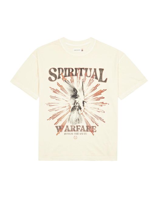 Honor The Gift White Spiritual Conflict Printed Cotton T-Shirt for men
