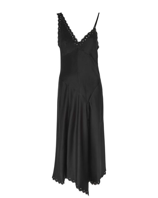 Isabel Marant Black Ayrich Eyelet-embellished Silk-satin Slip Dress