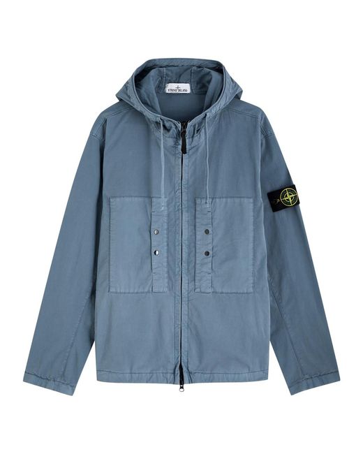 Stone Island Blue Hooded Stretch-Cotton Overshirt Jacket for men