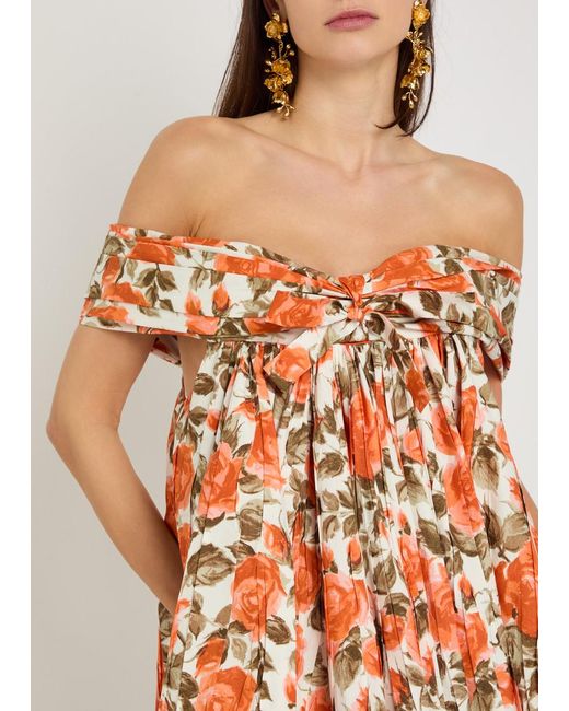 Chloé Orange Floral-Print Cotton Mini Dress