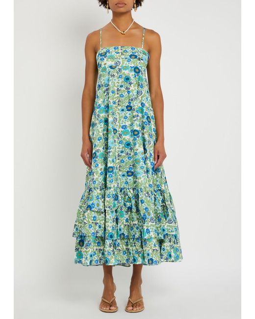 ALÉMAIS Blue Pam Floral-Print Cotton-Poplin Midi Dress