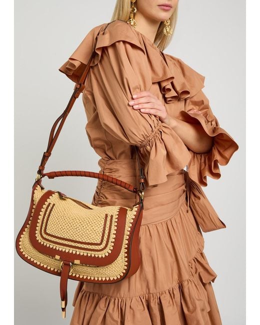 Chloé Brown Marcie Leather And Raffia Shoulder Bag