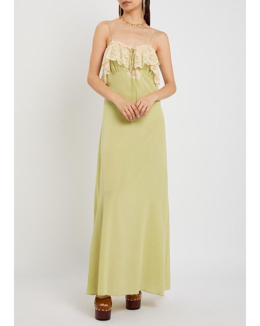 Chloé Yellow Lace-Trim Silk-Georgette Maxi Dress