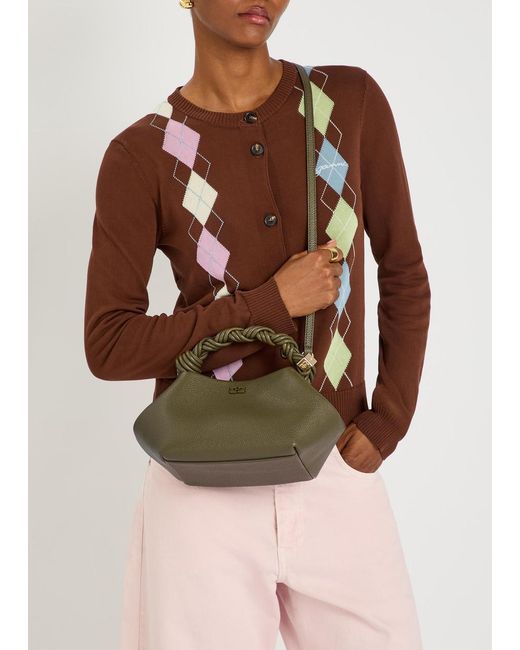 Ganni Green Bou Small Grained Leather Top Handle Bag