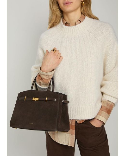 DeMellier London Brown The Hudson Midi Grained Leather Top Handle Bag