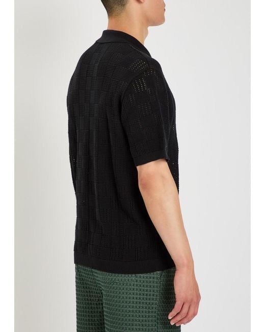 Les Deux Black Checked-Weave Cotton-Knit Shirt for men