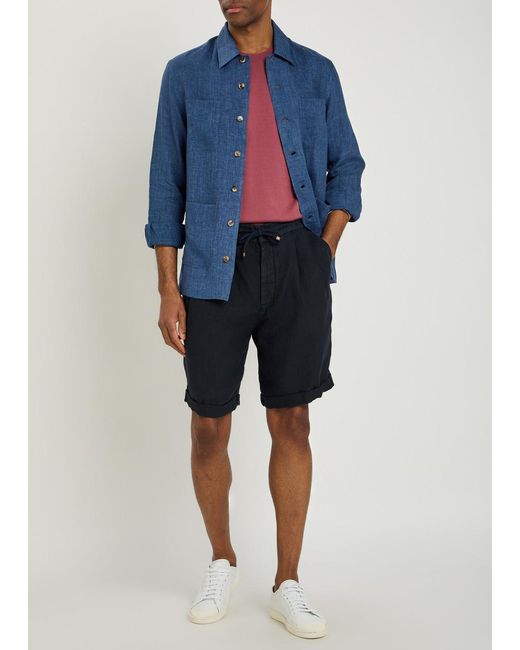 Brunello Cucinelli Blue Linen Shirt for men