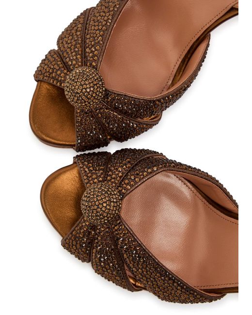 Aquazzura Brown Italian Flirt 75 Embellished Metallic Nappa Sandals