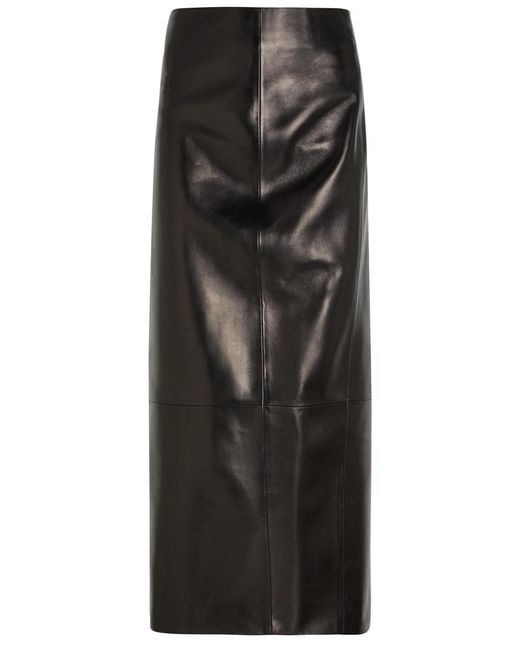 Khaite Black Lyle Leather Midi Pencil Skirt