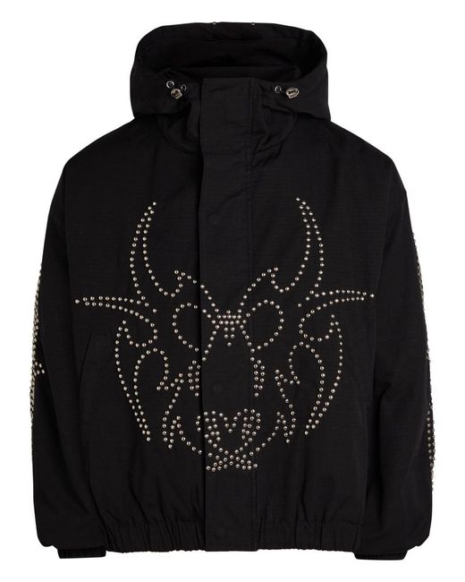 Chew Forever Black Roach Studded Hooded Parka Jacket for men