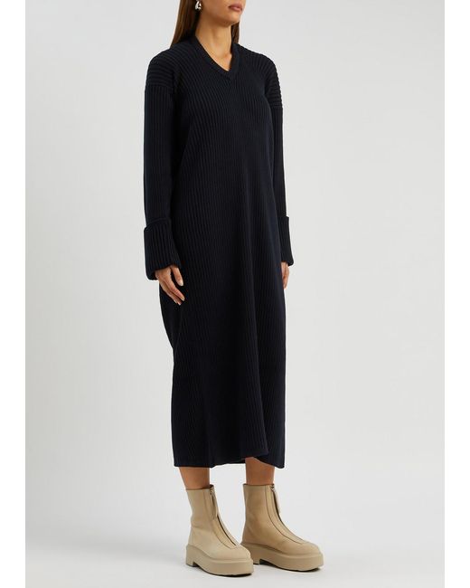 The Row Black Elodie Ribbed-knit Maxi Dress