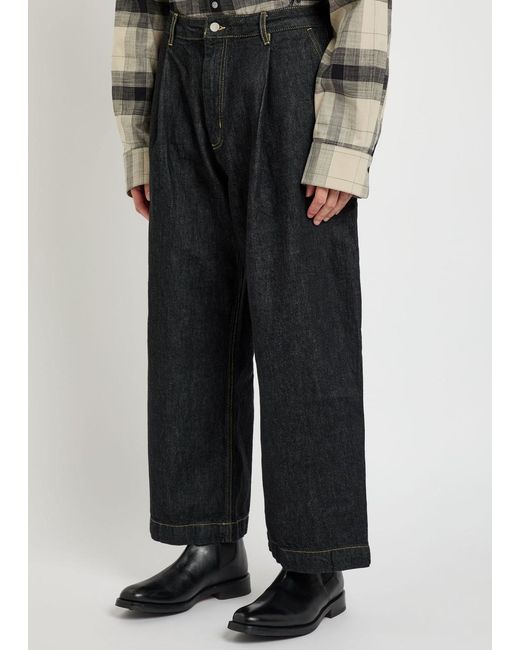 Studio Nicholson Black Single Pleat Wide-Leg Jeans for men