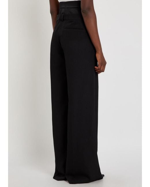 Erdem Black Layered-Effect Wide-Leg Wool Trousers
