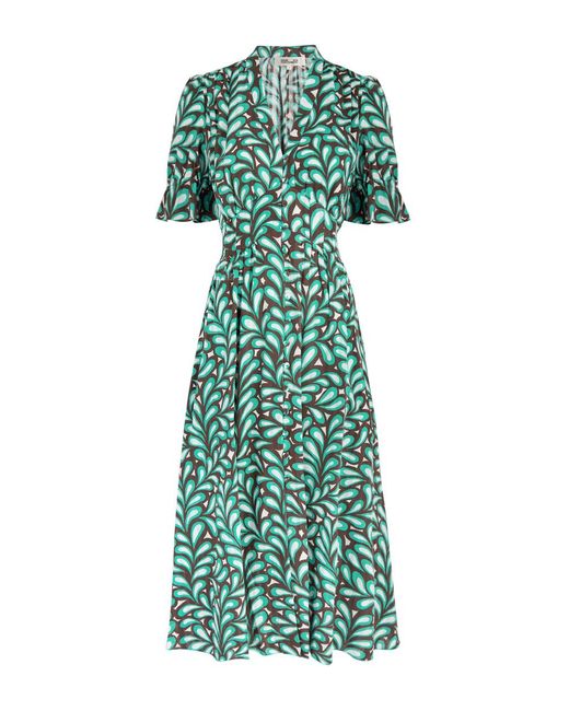 Diane von Furstenberg Green Erica Printed Cotton Midi Dress