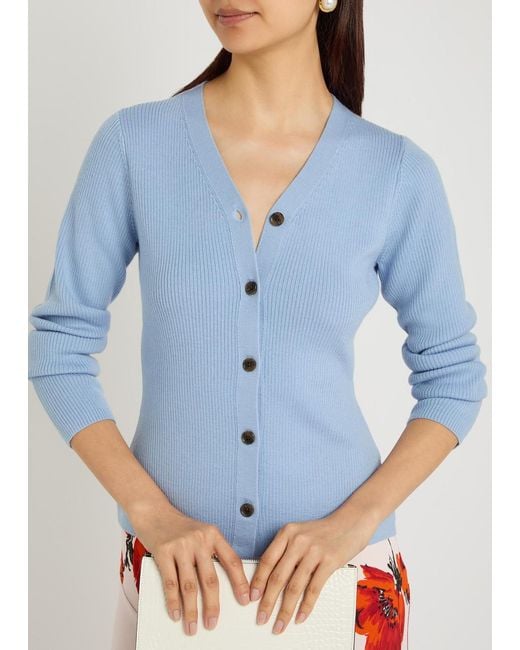 Emilia Wickstead Blue Ash Ribbed Wool Cardigan