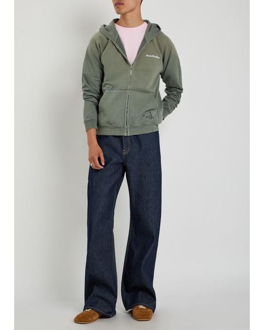 Acne Gray Logo Hooded Zip-Through Cotton Sweatshirt for men